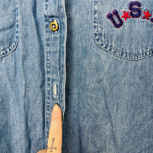 Quiz Jeans Red White And Blue Denim Button Up Shirt Women’s Size M - Picture 2 of 7